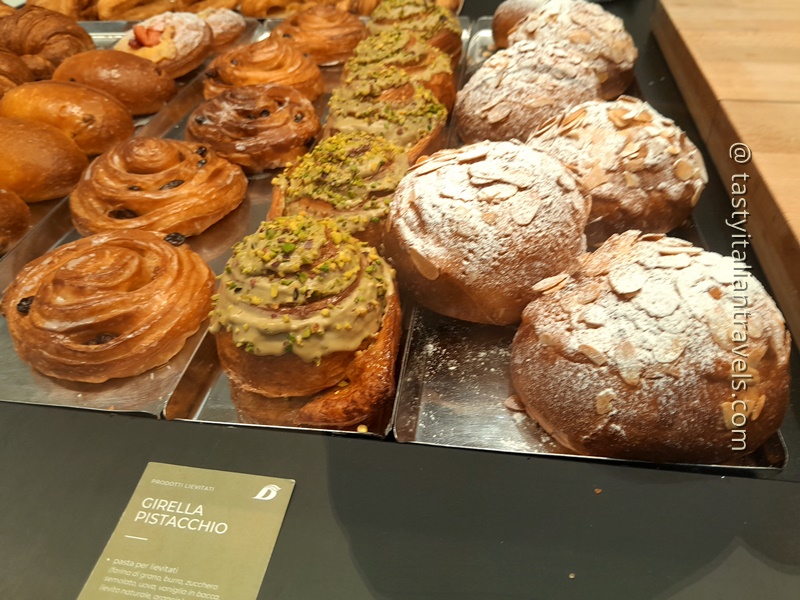 reshly baked pastries on display at Dolcemascolo Café near Piazza Mazzini in Rome
