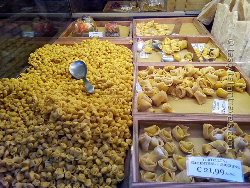 Fresh handmade pasta at Sfoglia Rina in Bologna, Italy