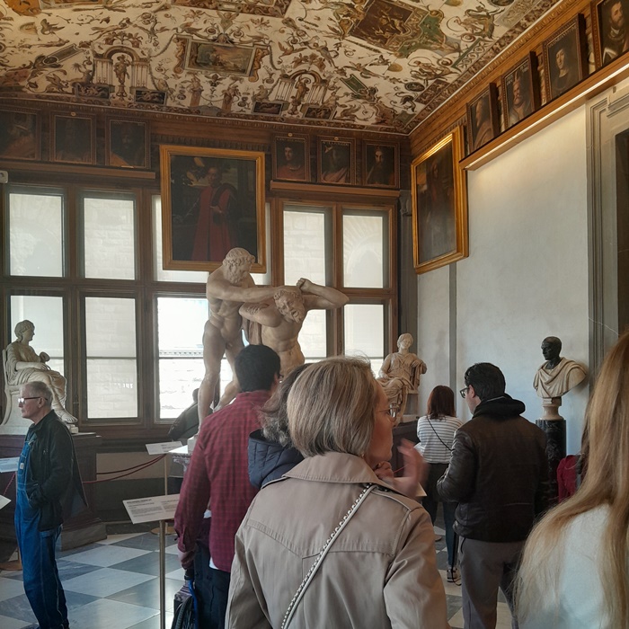 Art at the Uffizi Gallery – Masterpieces in Painting and Sculpture Paintings and sculptures on display inside the Uffizi Gallery in Florence