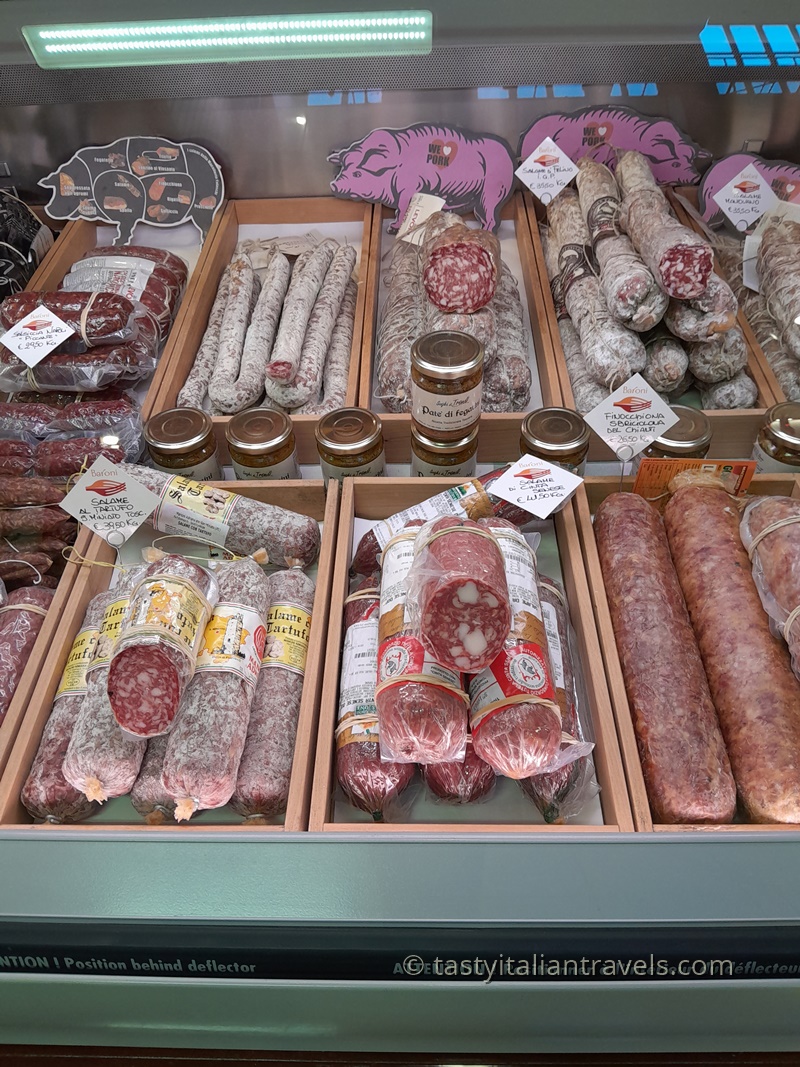 Florence for foodies: Tuscan cured meats and salami on display at a local market