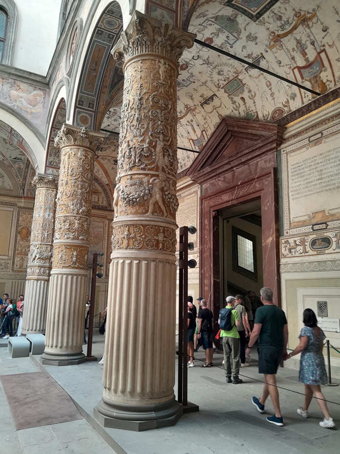 The courtyard of Palazzo Vecchio in Florence can be visited for free The first courtyard of Palazzo Vecchio in Florence can be visited for free