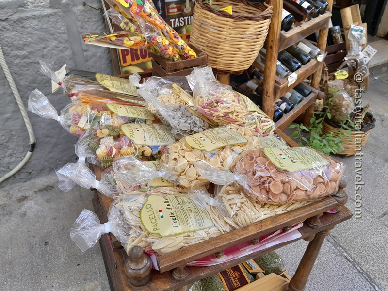 Traditional Puglian Pasta in Monopoli – A Great Souvenir Packages of traditional Puglian pasta at a stall outside a store in Monopoli, great for souvenirs