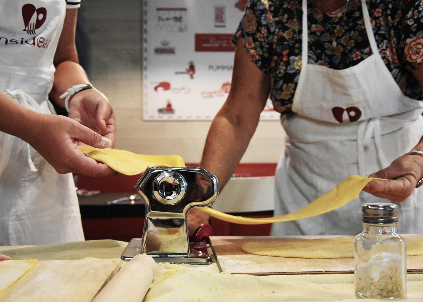 Making pasta from scratch at a Rome cooking class just steps from the Vatican Guest shaping fresh pasta dough during a hands-on cooking class near the Vatican in Rome