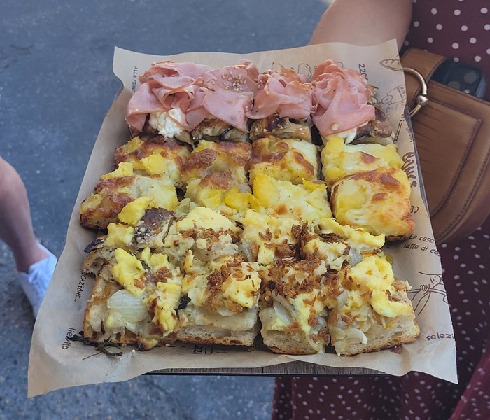 Pizza servings on the Roman Food Tour at Trionfale Market