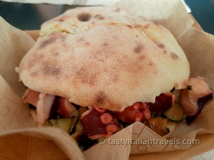 A mouthwatering puccia with octopus and zucchini — a hearty option that will keep you full