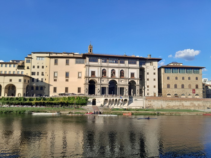 Riverside view of the Uffizi Gallery in Florence, Italy