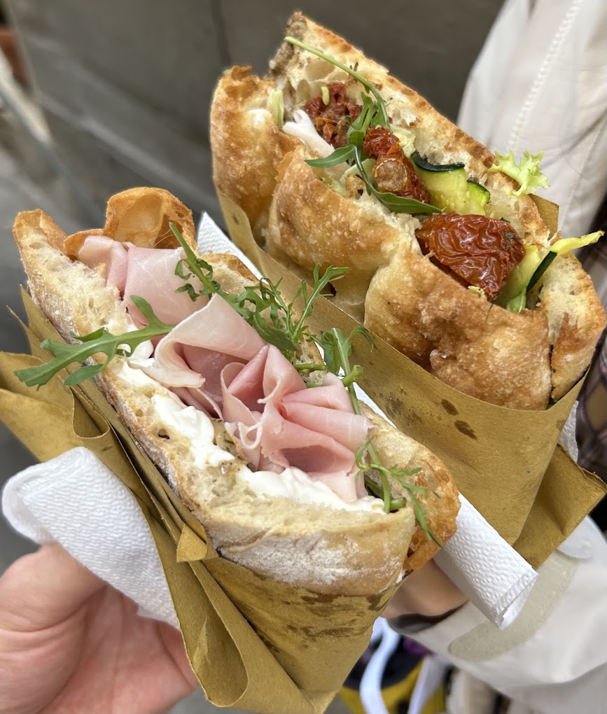 A schiacciata sandwich makes an ideal meal when in Florence!